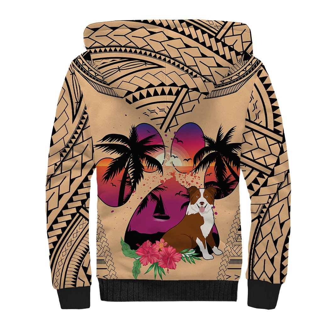 Polynesian Sherpa Hoodie Dog Lover With Border Collie - Sunset At The Beach - Wonder Print Shop