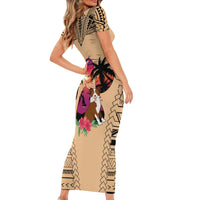 Polynesian Short Sleeve Bodycon Dress Dog Lover With Border Collie - Sunset At The Beach - Wonder Print Shop