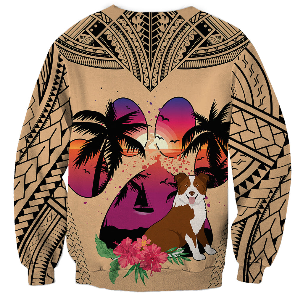 Polynesian Sweatshirt Dog Lover With Border Collie - Sunset At The Beach - Wonder Print Shop