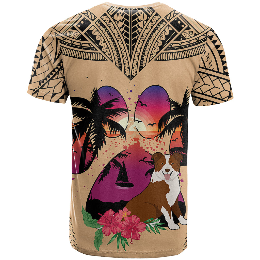 Polynesian T Shirt Dog Lover With Border Collie - Sunset At The Beach - Wonder Print Shop