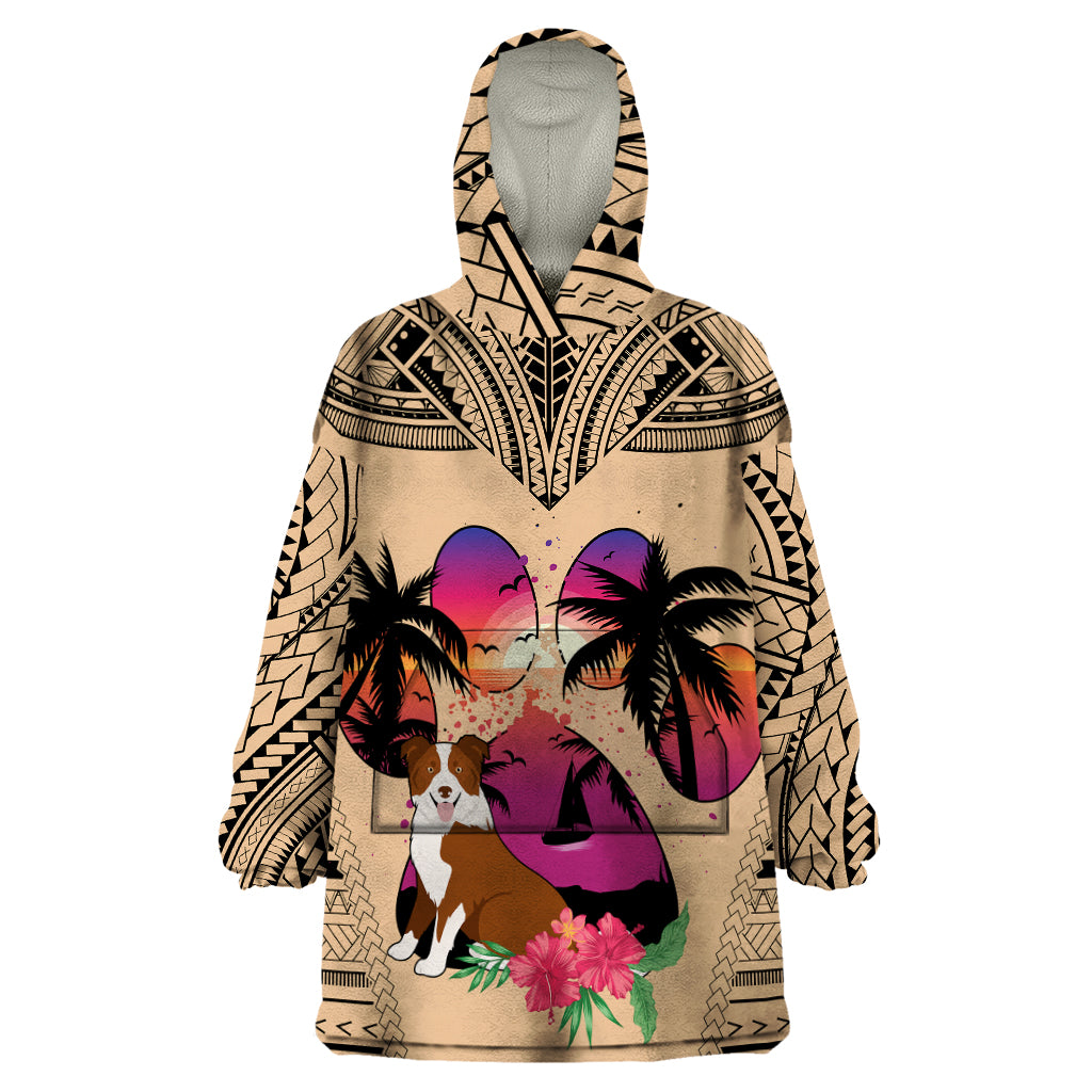 Polynesian Wearable Blanket Hoodie Dog Lover With Border Collie - Sunset At The Beach - Wonder Print Shop