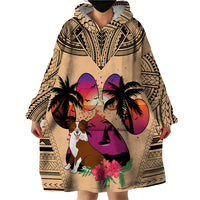 Polynesian Wearable Blanket Hoodie Dog Lover With Border Collie - Sunset At The Beach - Wonder Print Shop