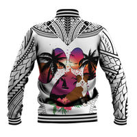 Polynesian Baseball Jacket Dog Lover With Border Collie - Sunset At The Beach White Ver LT7 - Wonder Print Shop