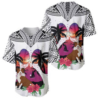 Polynesian Baseball Jersey Dog Lover With Border Collie - Sunset At The Beach White Ver LT7 - Wonder Print Shop