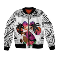 Polynesian Bomber Jacket Dog Lover With Border Collie - Sunset At The Beach White Ver LT7 - Wonder Print Shop