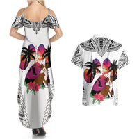 Polynesian Couples Matching Summer Maxi Dress and Hawaiian Shirt Dog Lover With Border Collie - Sunset At The Beach White Ver LT7 - Wonder Print Shop