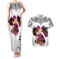 Polynesian Couples Matching Tank Maxi Dress and Hawaiian Shirt Dog Lover With Border Collie - Sunset At The Beach White Ver LT7 - Wonder Print Shop