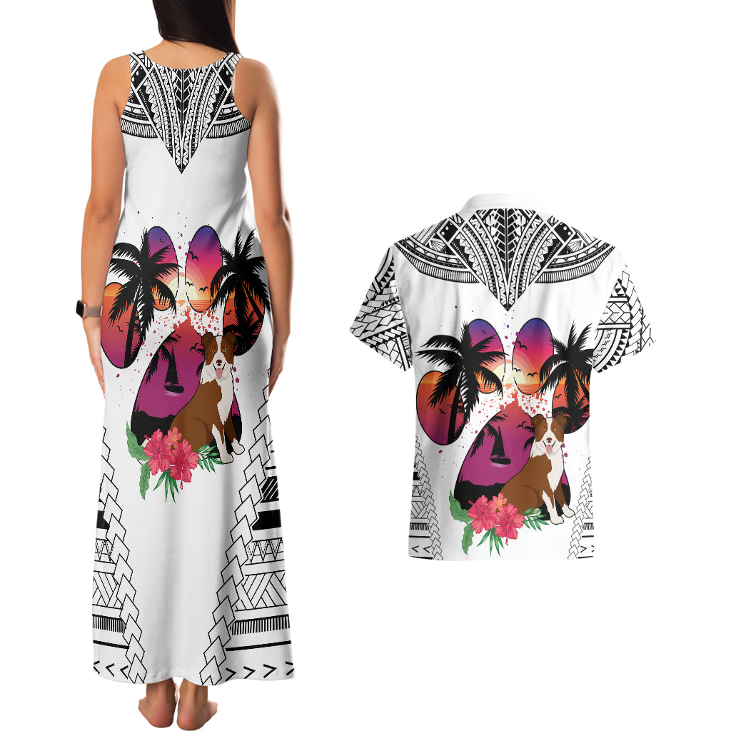 Polynesian Couples Matching Tank Maxi Dress and Hawaiian Shirt Dog Lover With Border Collie - Sunset At The Beach White Ver LT7 - Wonder Print Shop