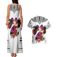 Polynesian Couples Matching Tank Maxi Dress and Hawaiian Shirt Dog Lover With Border Collie - Sunset At The Beach White Ver LT7 - Wonder Print Shop