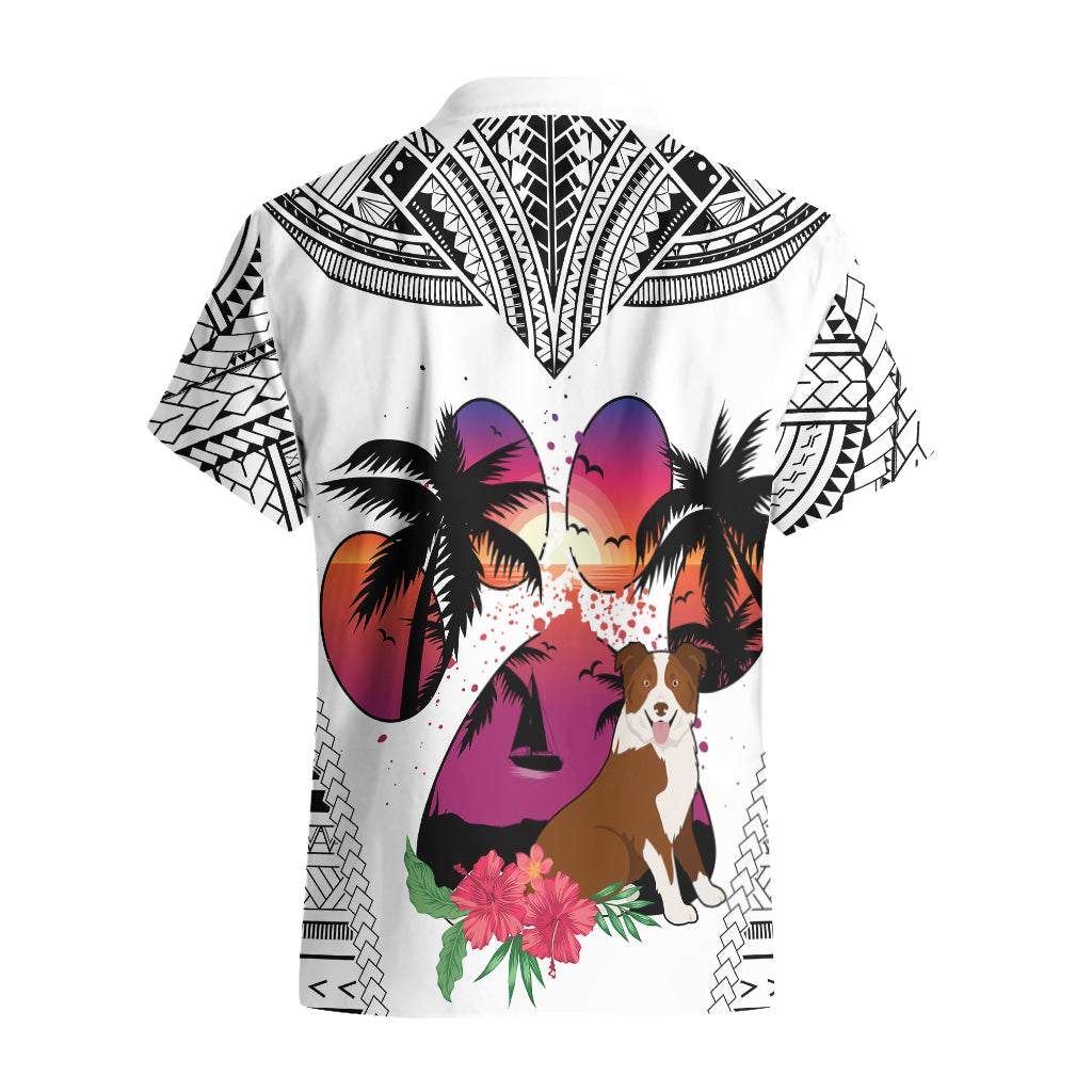 Polynesian Hawaiian Shirt Dog Lover With Border Collie - Sunset At The Beach White Ver - Wonder Print Shop