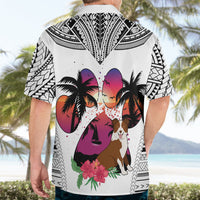 Polynesian Hawaiian Shirt Dog Lover With Border Collie - Sunset At The Beach White Ver - Wonder Print Shop