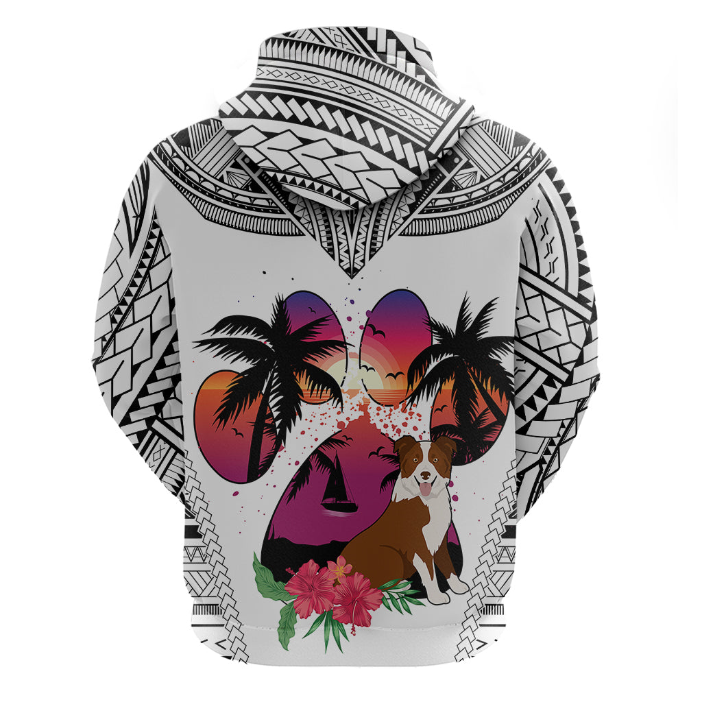 Polynesian Hoodie Dog Lover With Border Collie - Sunset At The Beach White Ver - Wonder Print Shop