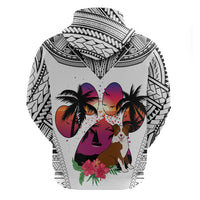 Polynesian Hoodie Dog Lover With Border Collie - Sunset At The Beach White Ver - Wonder Print Shop