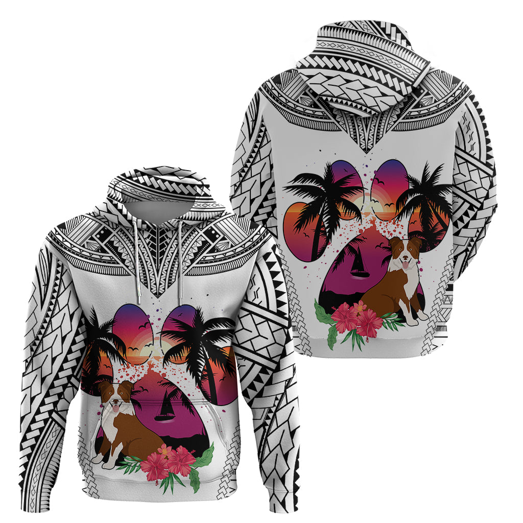Polynesian Hoodie Dog Lover With Border Collie - Sunset At The Beach White Ver - Wonder Print Shop