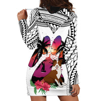 Polynesian Hoodie Dress Dog Lover With Border Collie - Sunset At The Beach White Ver - Wonder Print Shop