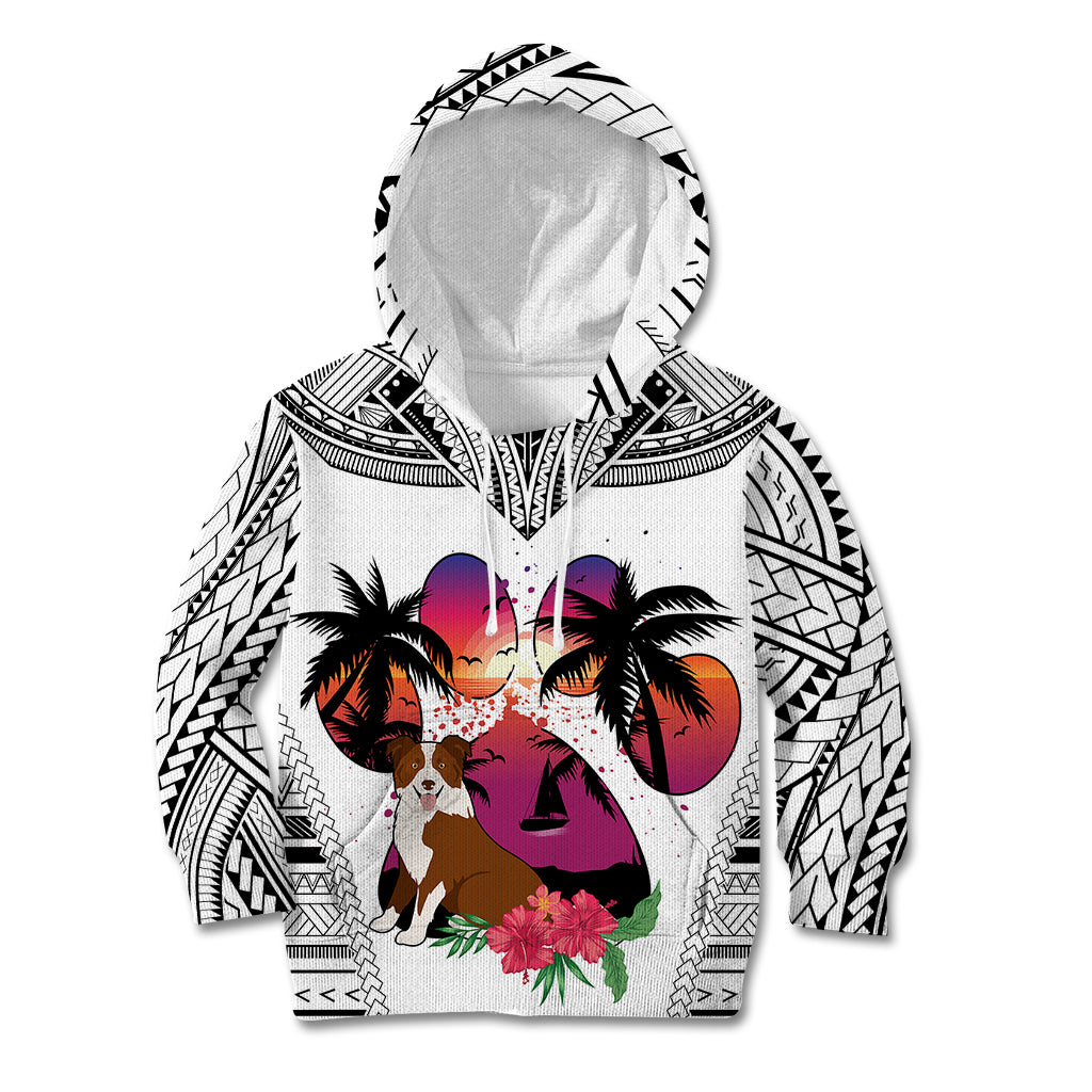 Polynesian Kid Hoodie Dog Lover With Border Collie - Sunset At The Beach White Ver - Wonder Print Shop