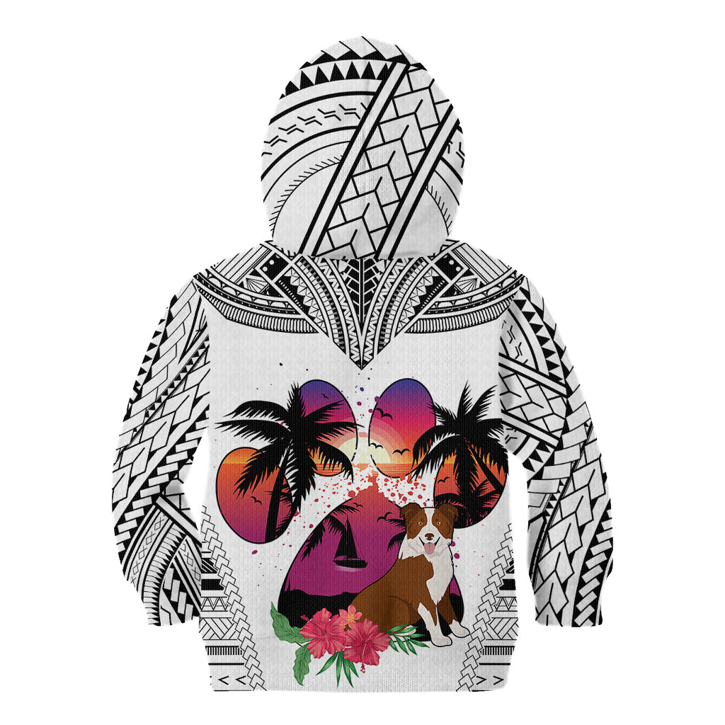 Polynesian Kid Hoodie Dog Lover With Border Collie - Sunset At The Beach White Ver - Wonder Print Shop