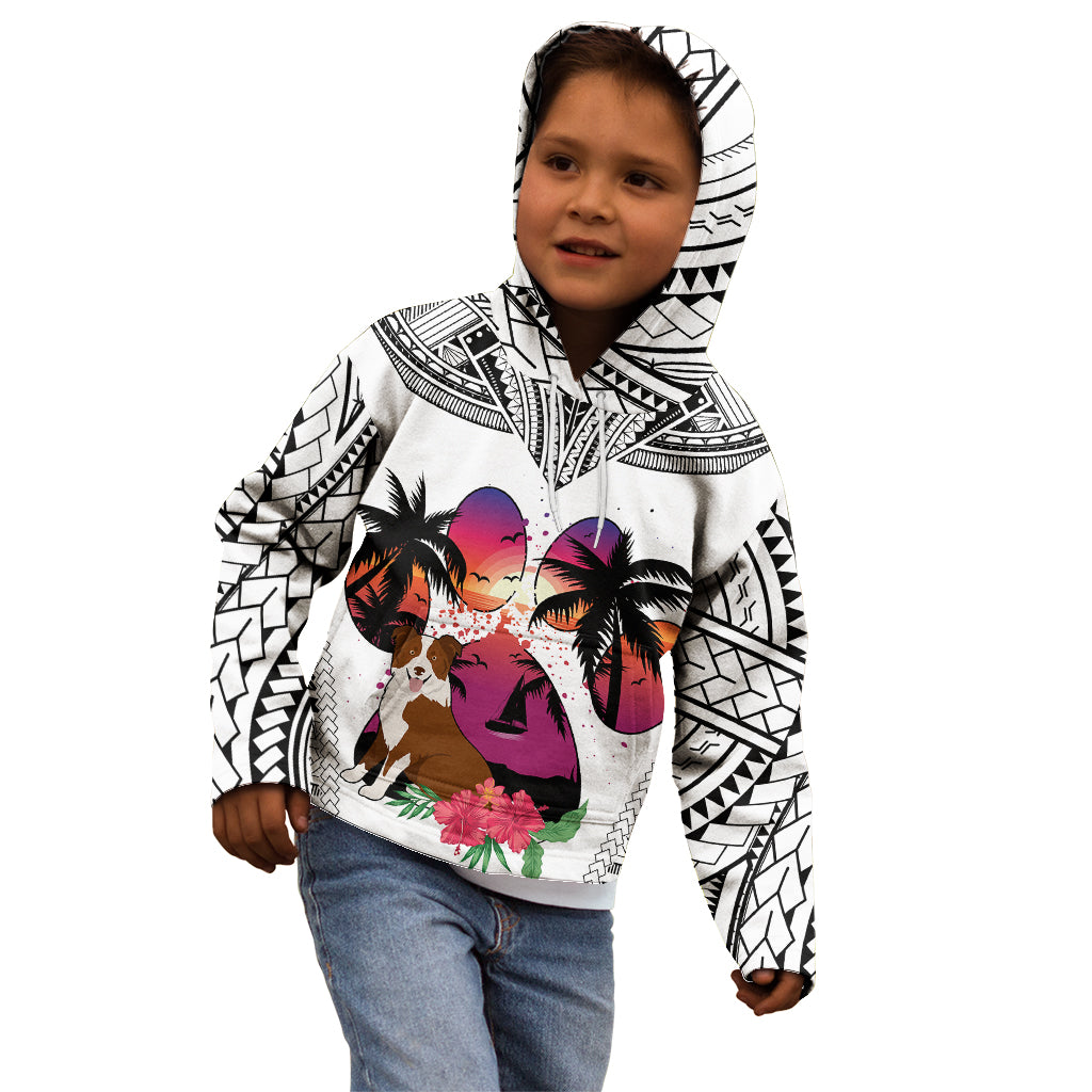 Polynesian Kid Hoodie Dog Lover With Border Collie - Sunset At The Beach White Ver - Wonder Print Shop