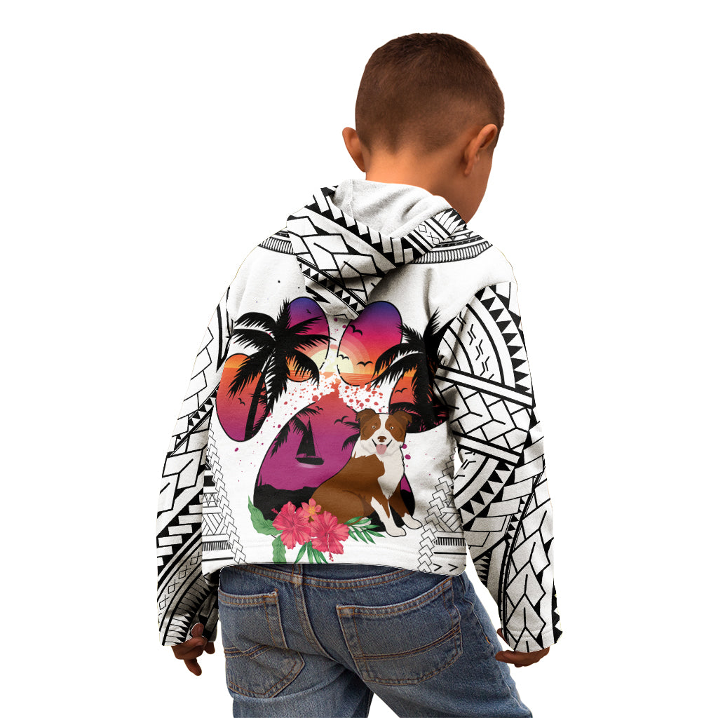 Polynesian Kid Hoodie Dog Lover With Border Collie - Sunset At The Beach White Ver - Wonder Print Shop