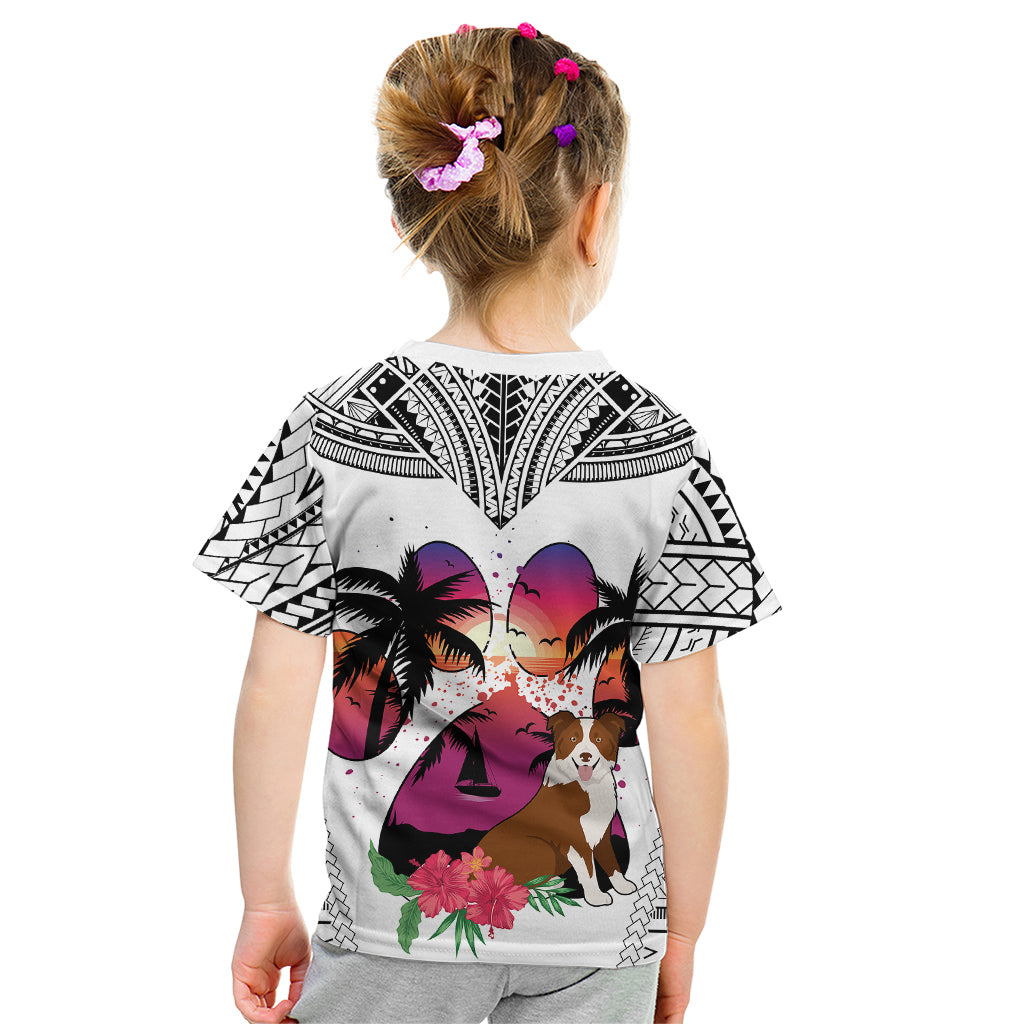Polynesian Kid T Shirt Dog Lover With Border Collie - Sunset At The Beach White Ver - Wonder Print Shop
