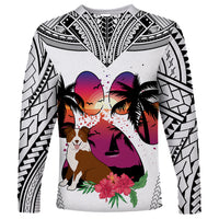 Polynesian Long Sleeve Shirt Dog Lover With Border Collie - Sunset At The Beach White Ver - Wonder Print Shop