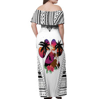 Polynesian Off Shoulder Maxi Dress Dog Lover With Border Collie - Sunset At The Beach White Ver - Wonder Print Shop