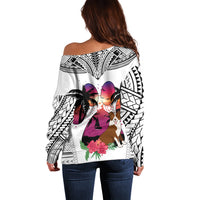 Polynesian Off Shoulder Sweater Dog Lover With Border Collie - Sunset At The Beach White Ver - Wonder Print Shop