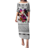 Polynesian Puletasi Dog Lover With Border Collie - Sunset At The Beach White Ver - Wonder Print Shop