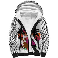 Polynesian Sherpa Hoodie Dog Lover With Border Collie - Sunset At The Beach White Ver - Wonder Print Shop