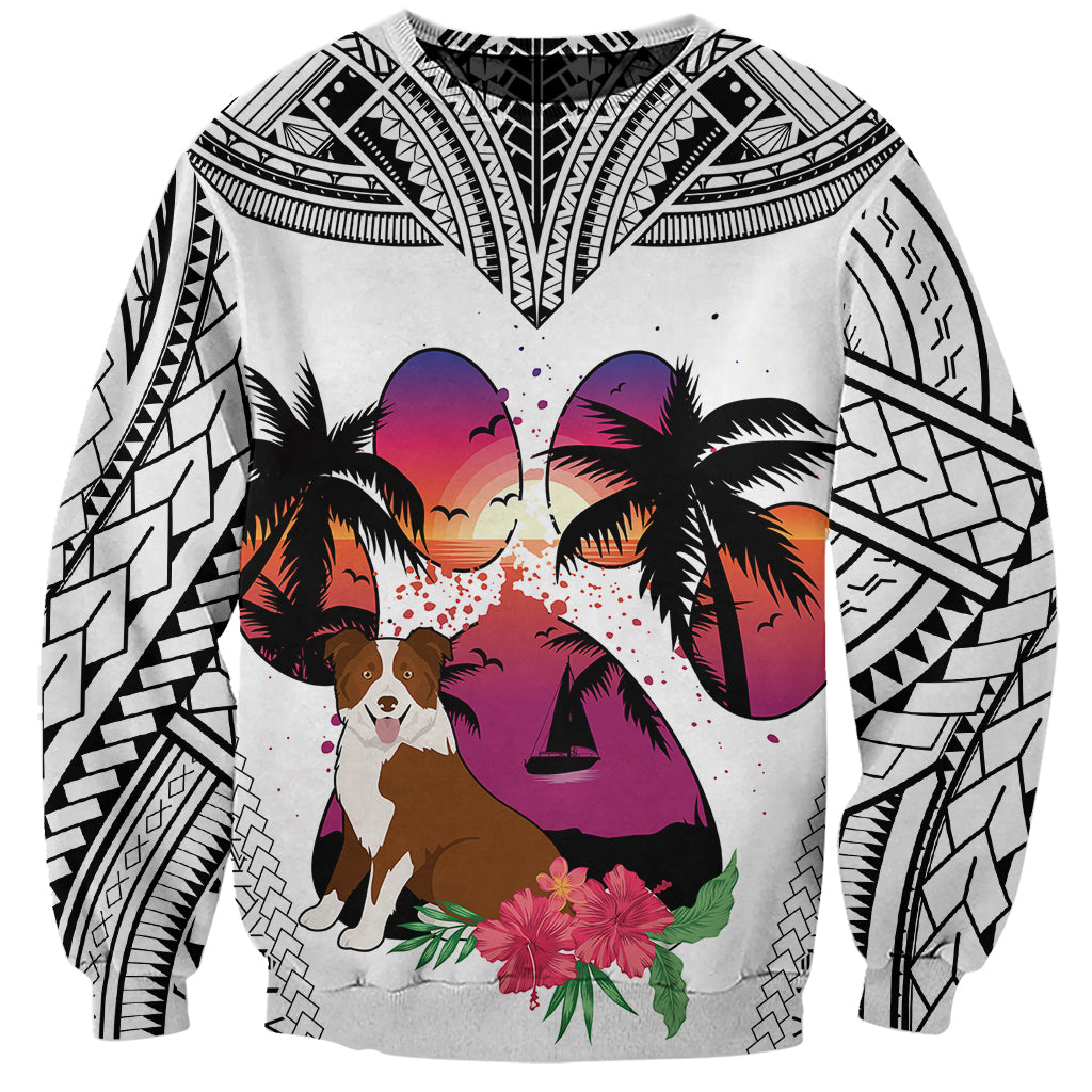 Polynesian Sweatshirt Dog Lover With Border Collie - Sunset At The Beach White Ver - Wonder Print Shop