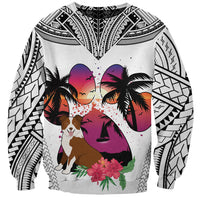Polynesian Sweatshirt Dog Lover With Border Collie - Sunset At The Beach White Ver - Wonder Print Shop