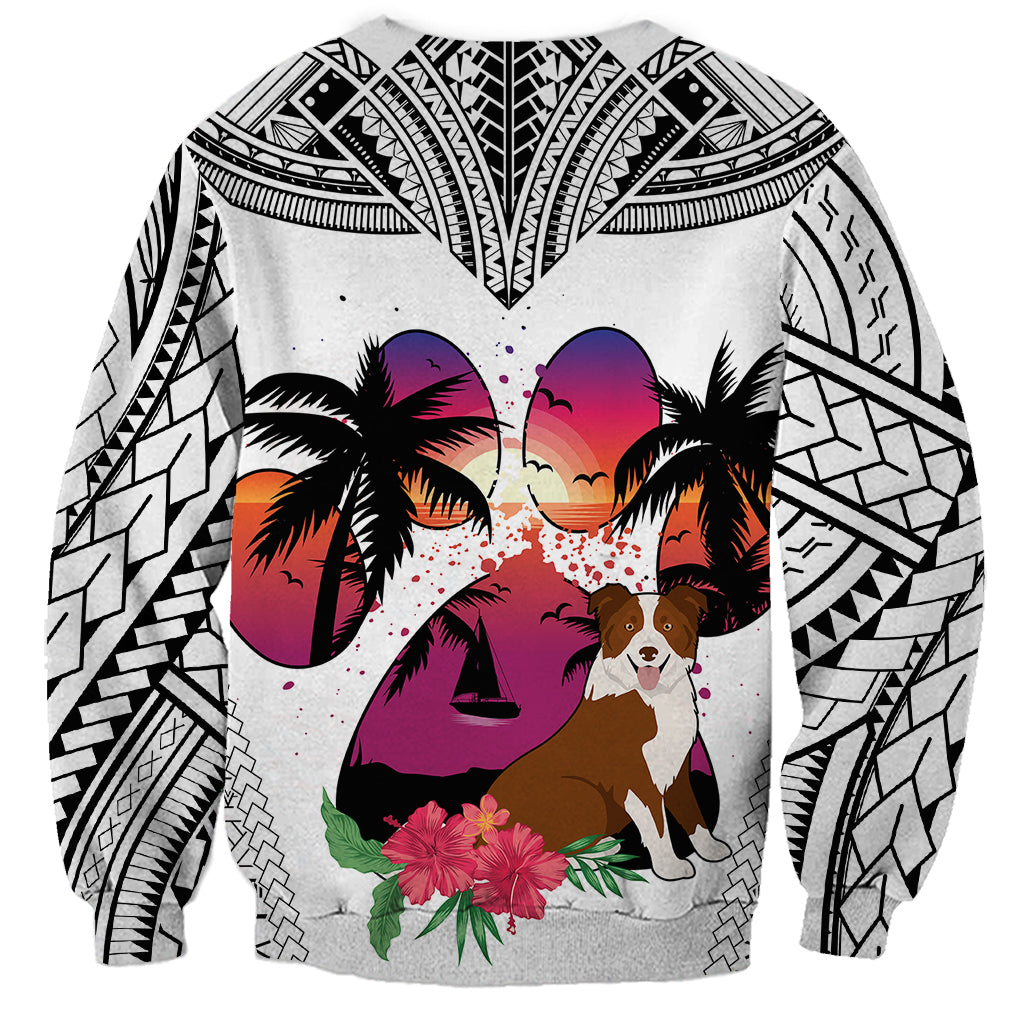 Polynesian Sweatshirt Dog Lover With Border Collie - Sunset At The Beach White Ver - Wonder Print Shop