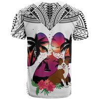 Polynesian T Shirt Dog Lover With Border Collie - Sunset At The Beach White Ver - Wonder Print Shop