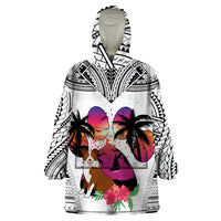 Polynesian Wearable Blanket Hoodie Dog Lover With Border Collie - Sunset At The Beach White Ver - Wonder Print Shop