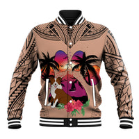 Polynesian Baseball Jacket Dog Lover With Border Collie - Sunset At The Beach Brown Ver LT7 - Wonder Print Shop