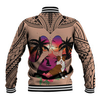 Polynesian Baseball Jacket Dog Lover With Border Collie - Sunset At The Beach Brown Ver LT7 - Wonder Print Shop