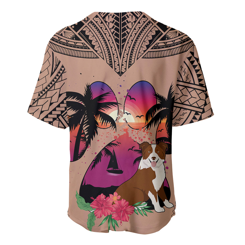 Polynesian Baseball Jersey Dog Lover With Border Collie - Sunset At The Beach Brown Ver LT7 - Wonder Print Shop