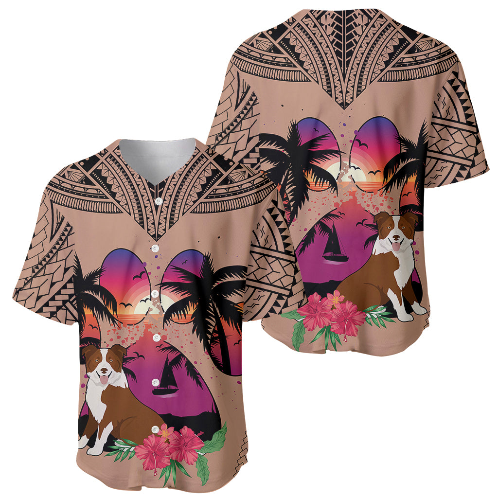 Polynesian Baseball Jersey Dog Lover With Border Collie - Sunset At The Beach Brown Ver LT7 - Wonder Print Shop