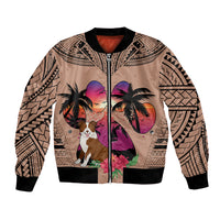 Polynesian Bomber Jacket Dog Lover With Border Collie - Sunset At The Beach Brown Ver LT7 - Wonder Print Shop