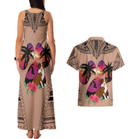 Polynesian Couples Matching Tank Maxi Dress and Hawaiian Shirt Dog Lover With Border Collie - Sunset At The Beach Brown Ver LT7 - Wonder Print Shop