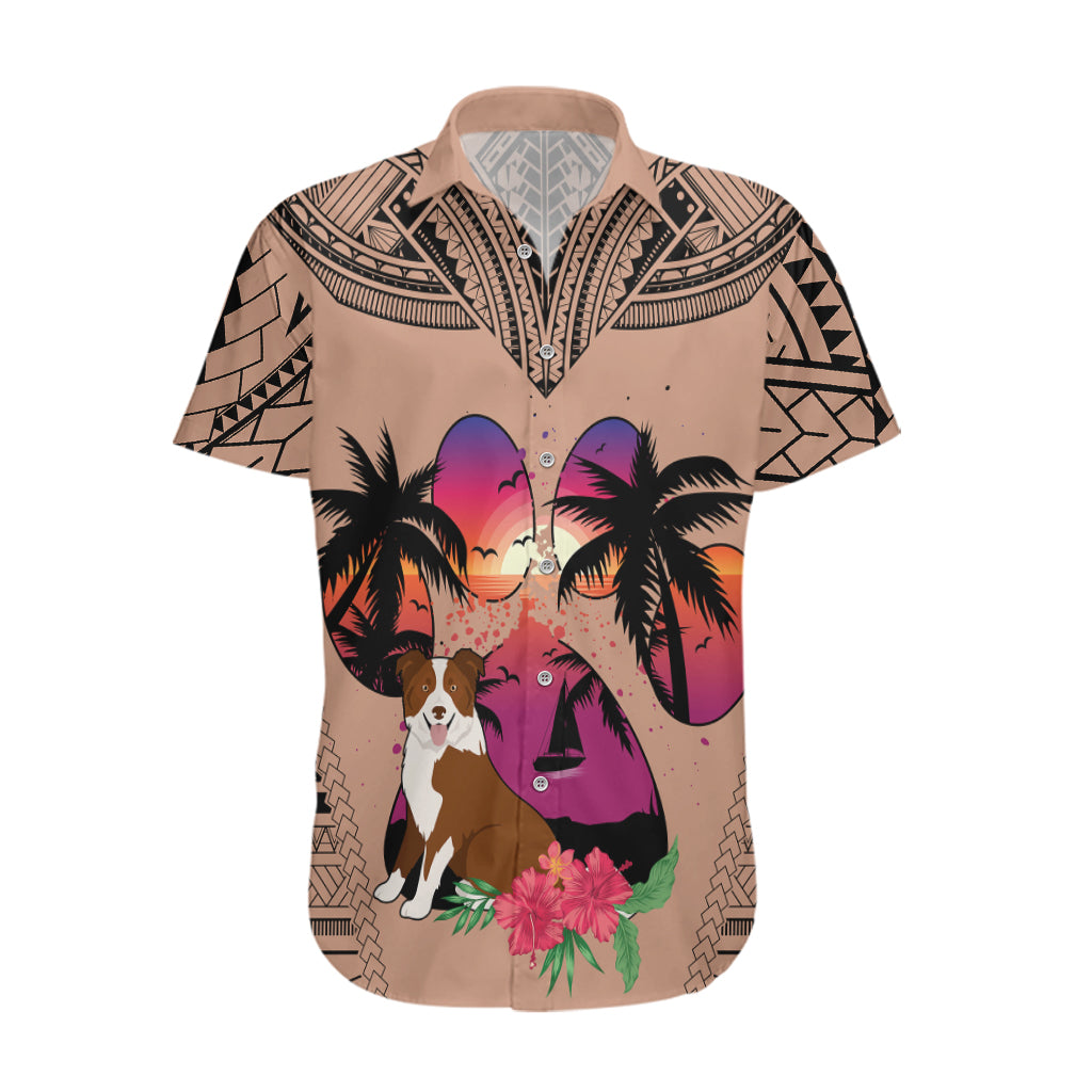 Polynesian Hawaiian Shirt Dog Lover With Border Collie - Sunset At The Beach Brown Ver - Wonder Print Shop