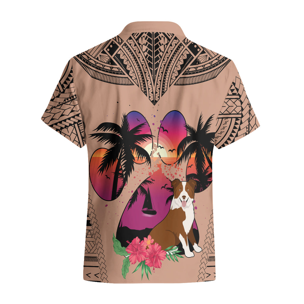 Polynesian Hawaiian Shirt Dog Lover With Border Collie - Sunset At The Beach Brown Ver - Wonder Print Shop