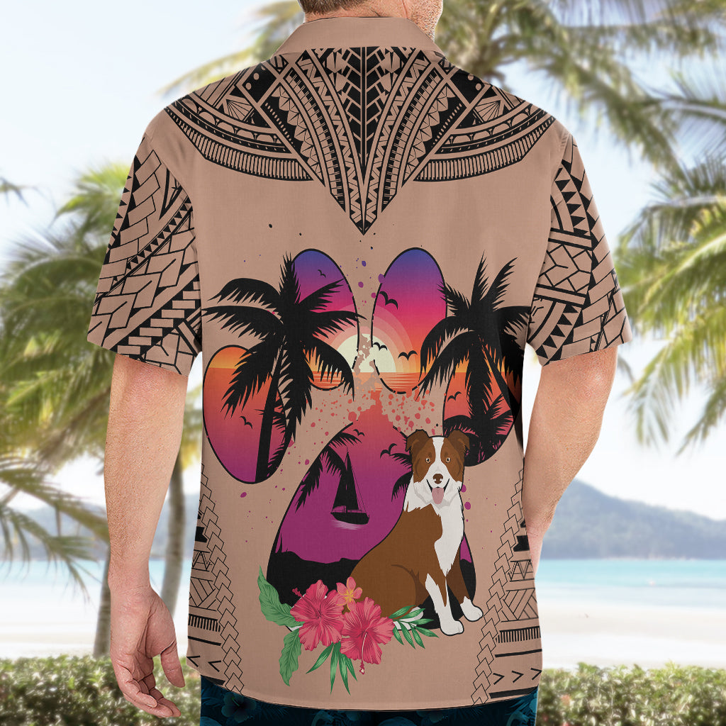 Polynesian Hawaiian Shirt Dog Lover With Border Collie - Sunset At The Beach Brown Ver - Wonder Print Shop