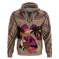 Polynesian Hoodie Dog Lover With Border Collie - Sunset At The Beach Brown Ver - Wonder Print Shop