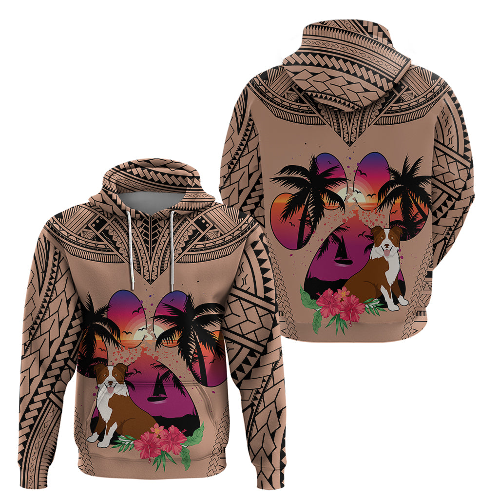 Polynesian Hoodie Dog Lover With Border Collie - Sunset At The Beach Brown Ver - Wonder Print Shop