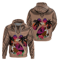 Polynesian Hoodie Dog Lover With Border Collie - Sunset At The Beach Brown Ver - Wonder Print Shop