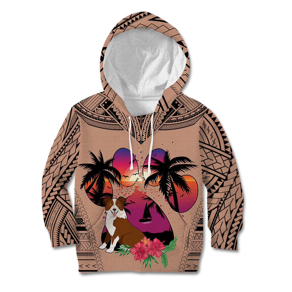 Polynesian Kid Hoodie Dog Lover With Border Collie - Sunset At The Beach Brown Ver - Wonder Print Shop