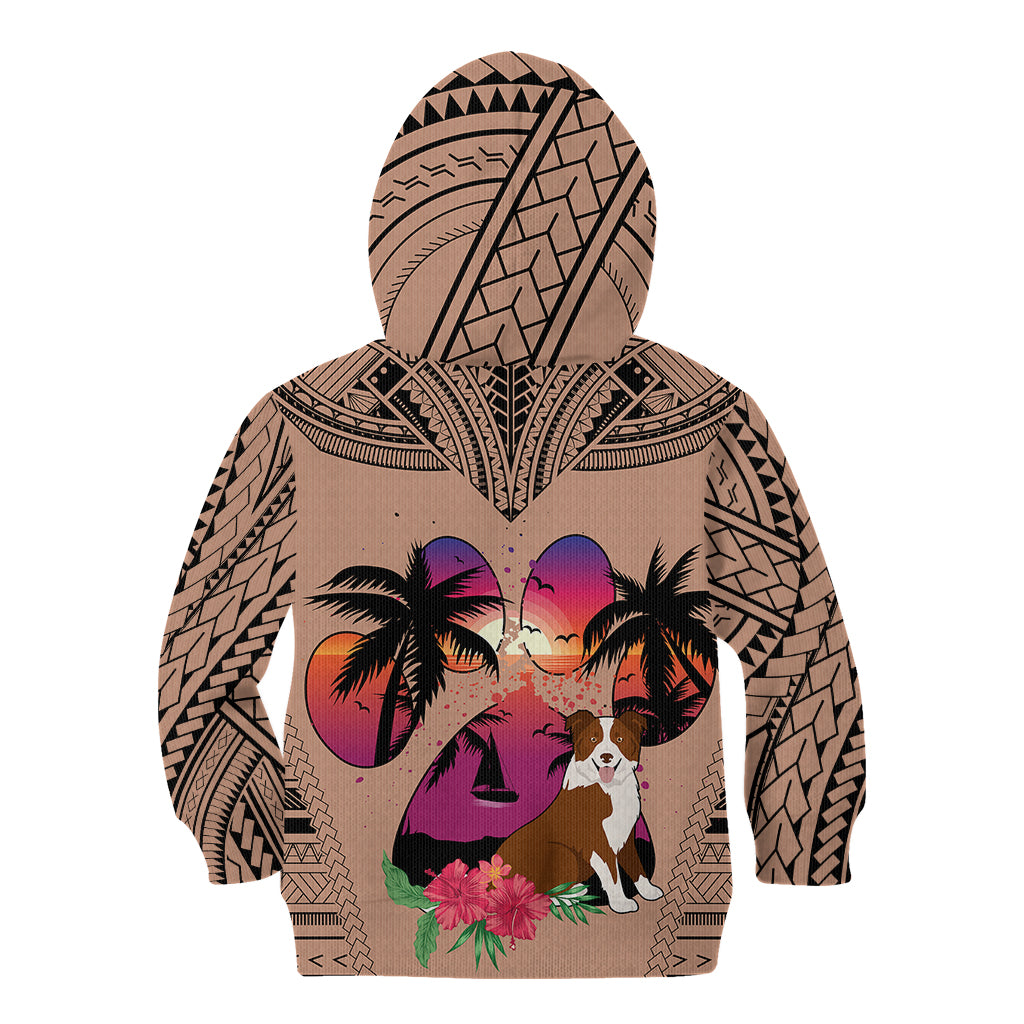 Polynesian Kid Hoodie Dog Lover With Border Collie - Sunset At The Beach Brown Ver - Wonder Print Shop