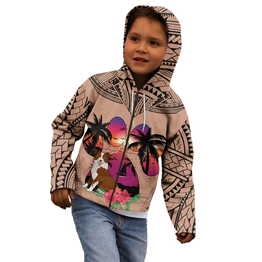 Polynesian Kid Hoodie Dog Lover With Border Collie - Sunset At The Beach Brown Ver - Wonder Print Shop