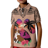 Polynesian Kid Polo Shirt Dog Lover With Border Collie - Sunset At The Beach Brown Ver - Wonder Print Shop